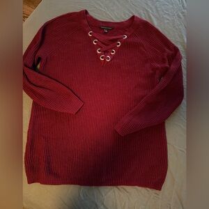 Signature Studio Burgundy Lace-Up V-Neck Sweater